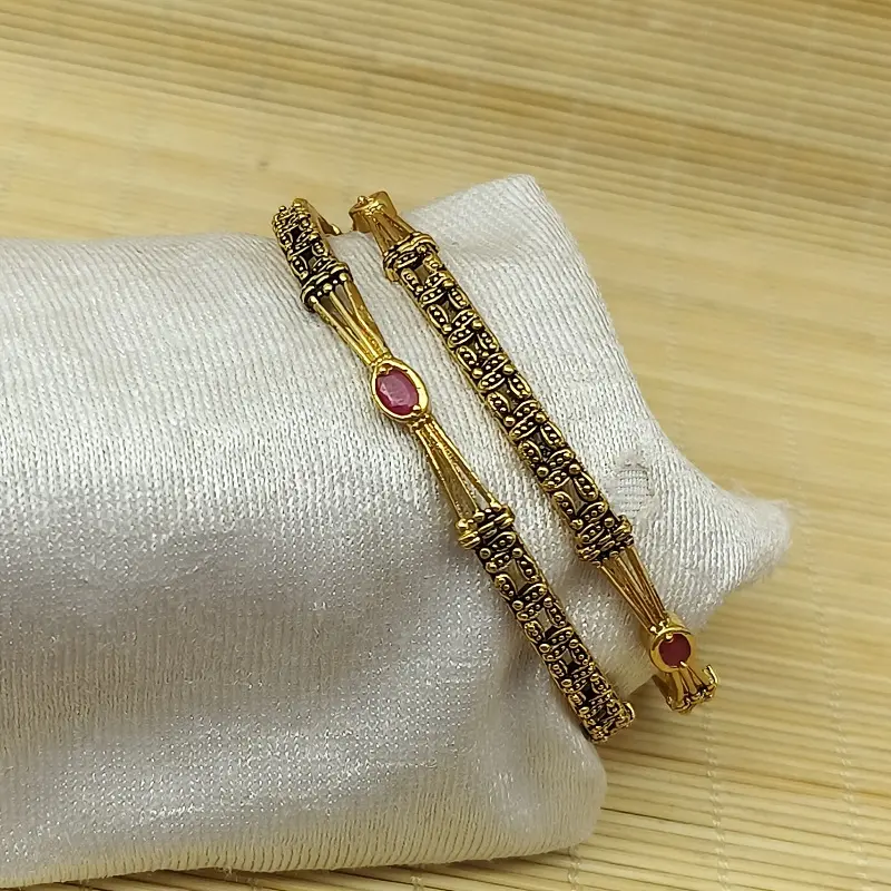 Fancy Waterdrop Design Oxidised Gold Plated Ad Stone Bangles Kadli - Image 3
