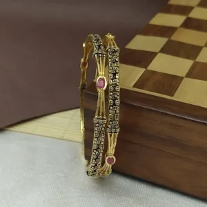 Fancy Waterdrop Design Oxidised Gold Plated Ad Stone Bangles Kadli