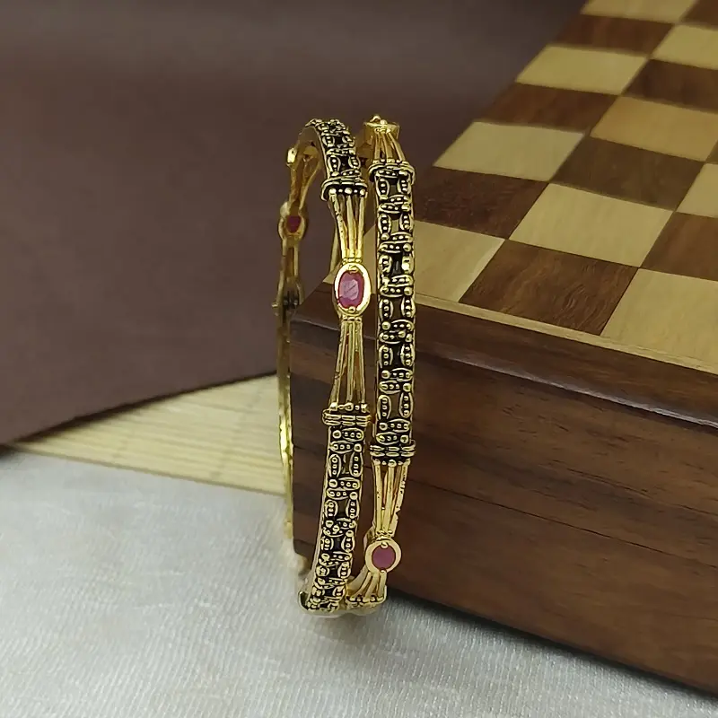Fancy Waterdrop Design Oxidised Gold Plated Ad Stone Bangles Kadli