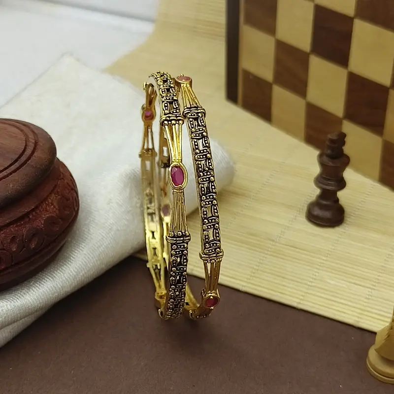 Fancy Waterdrop Design Oxidised Gold Plated Ad Stone Bangles Kadli - Image 5