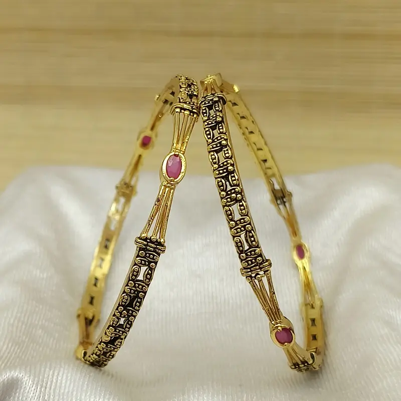Fancy Waterdrop Design Oxidised Gold Plated Ad Stone Bangles Kadli - Image 6