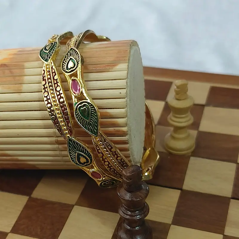 Fashionable Mor Pankh Heart Design Gold Plated Oval AD Bangles Kadli - Image 3