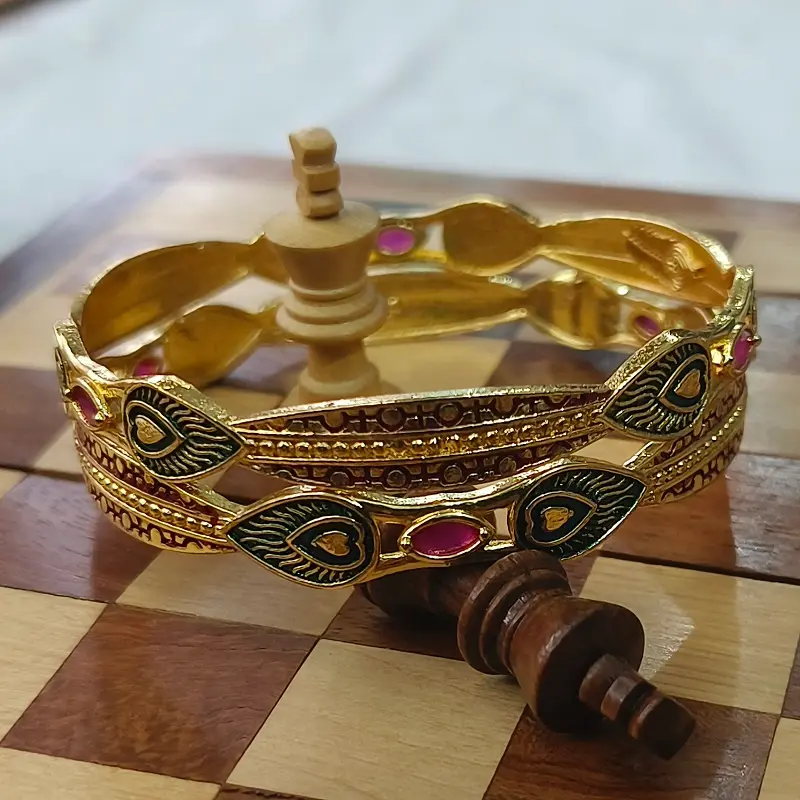 Fashionable Mor Pankh Heart Design Gold Plated Oval AD Bangles Kadli - Image 4