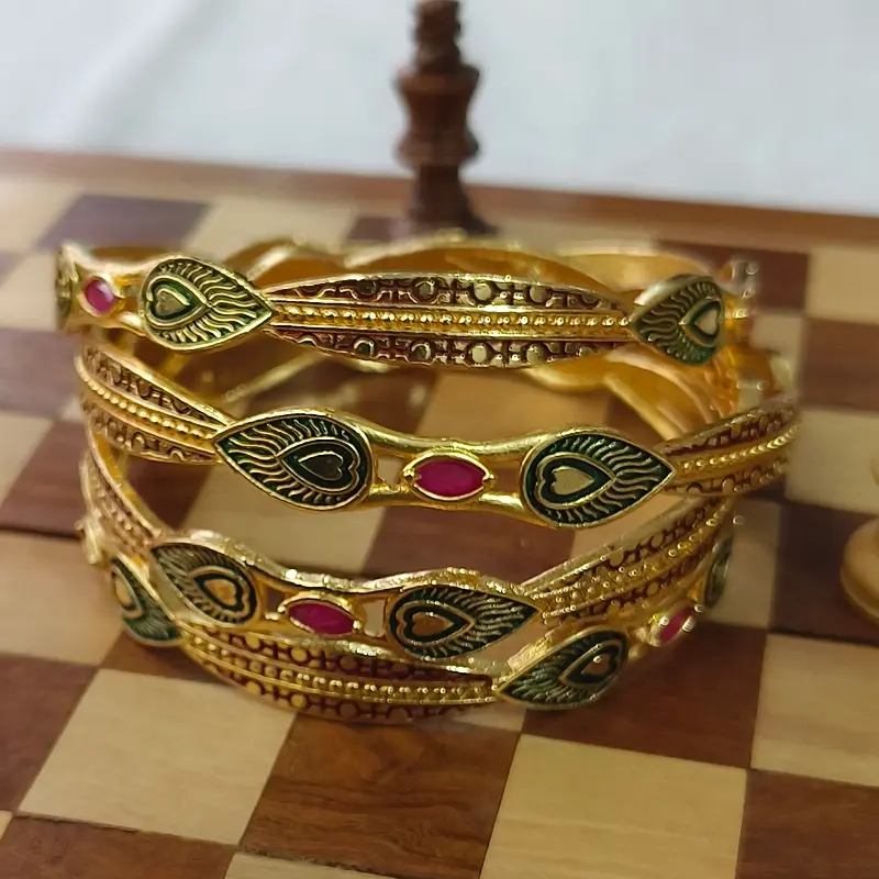 Fashionable Mor Pankh Heart Design Gold Plated Oval AD Bangles Kadli - Image 6