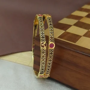 Fascinating Oxidised Gold Plated Flower Patti Leaves Ad Bangles Kadli