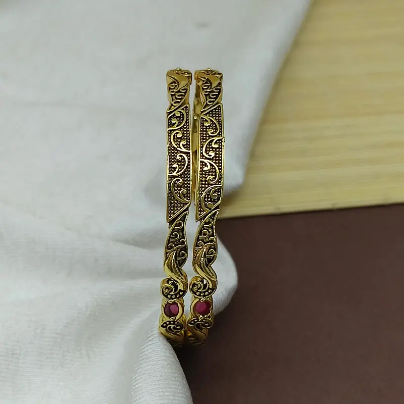 Unique Peacock Mor Oxidised Gold Plated Ad Stone Bangles Kadli - Image 6