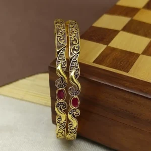 Unique Peacock Mor Oxidised Gold Plated Ad Stone Bangles Kadli