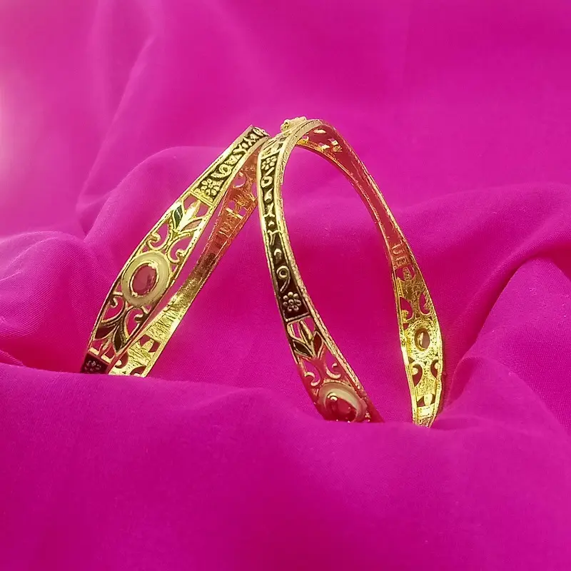 Premium Oval Stone Fancy Kadli Oxidised Gold Plated Bracelet Bangles - Image 4