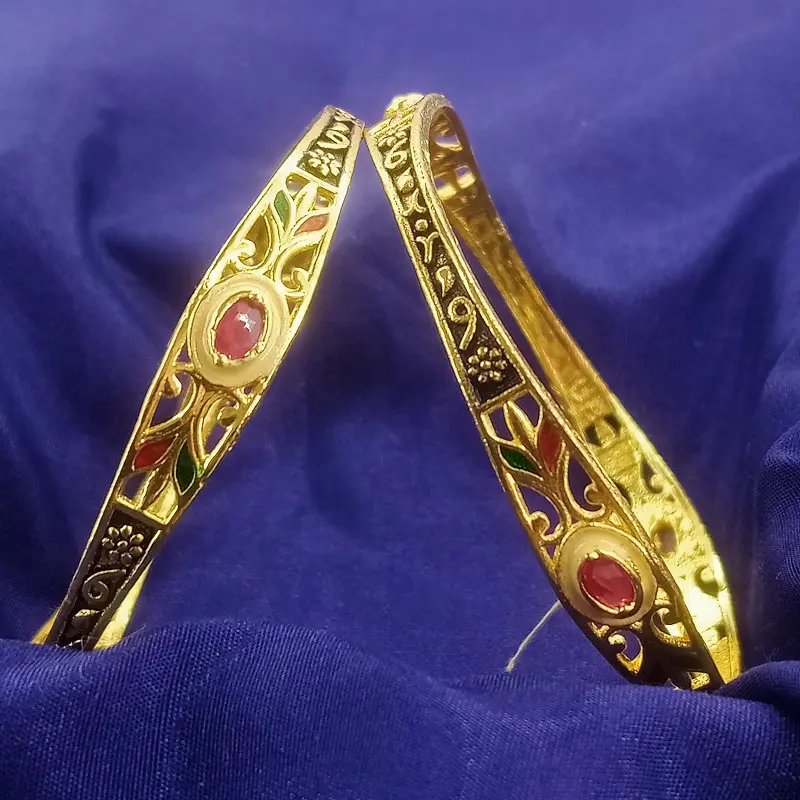 Premium Oval Stone Fancy Kadli Oxidised Gold Plated Bracelet Bangles - Image 6