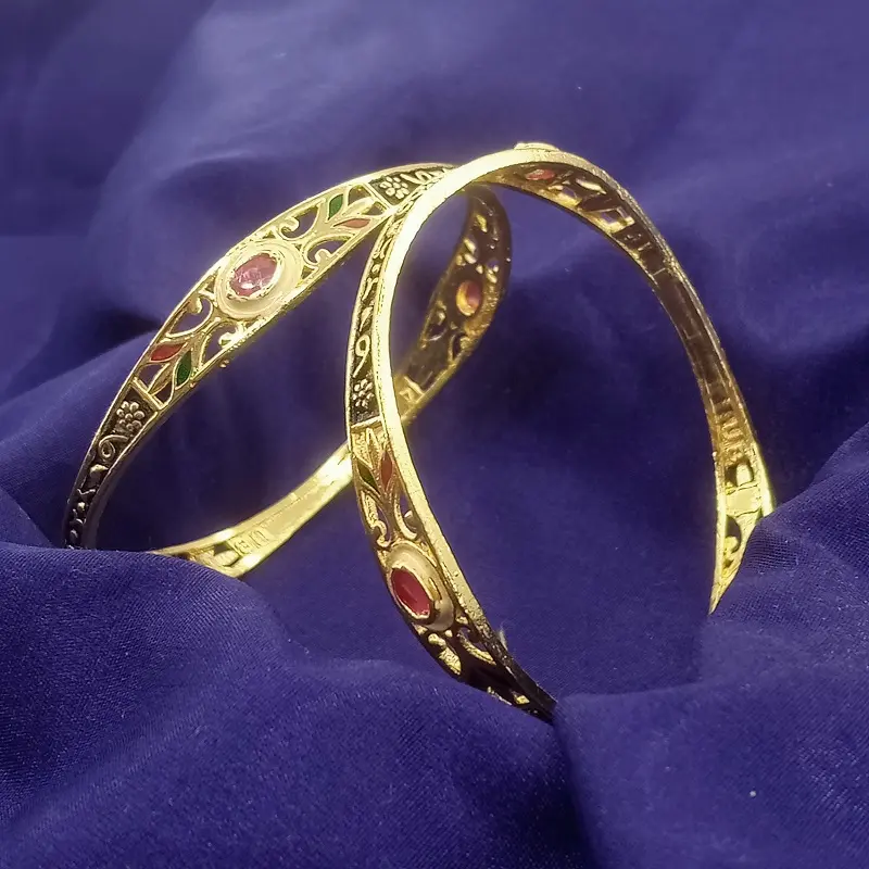Premium Oval Stone Fancy Kadli Oxidised Gold Plated Bracelet Bangles - Image 5