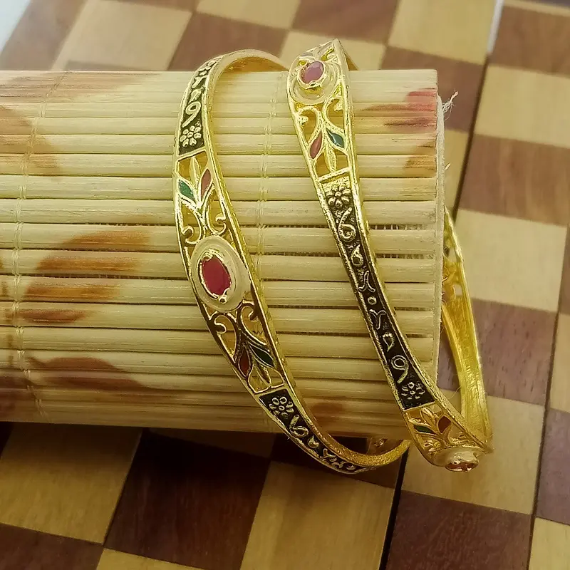 Premium Oval Stone Fancy Kadli Oxidised Gold Plated Bracelet Bangles