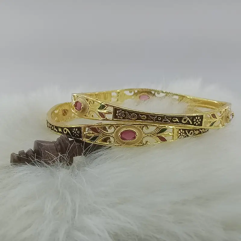 Premium Oval Stone Fancy Kadli Oxidised Gold Plated Bracelet Bangles - Image 3