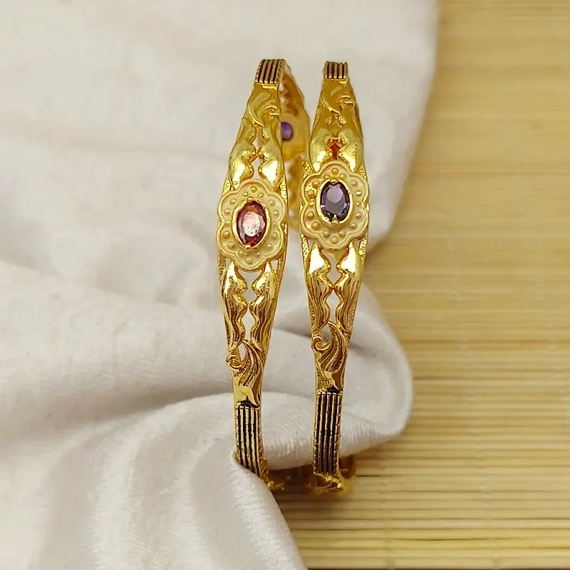 Unique Floral Designer Kada Oxidised Gold Plated AD Stone Bracelet Bangles - Image 3