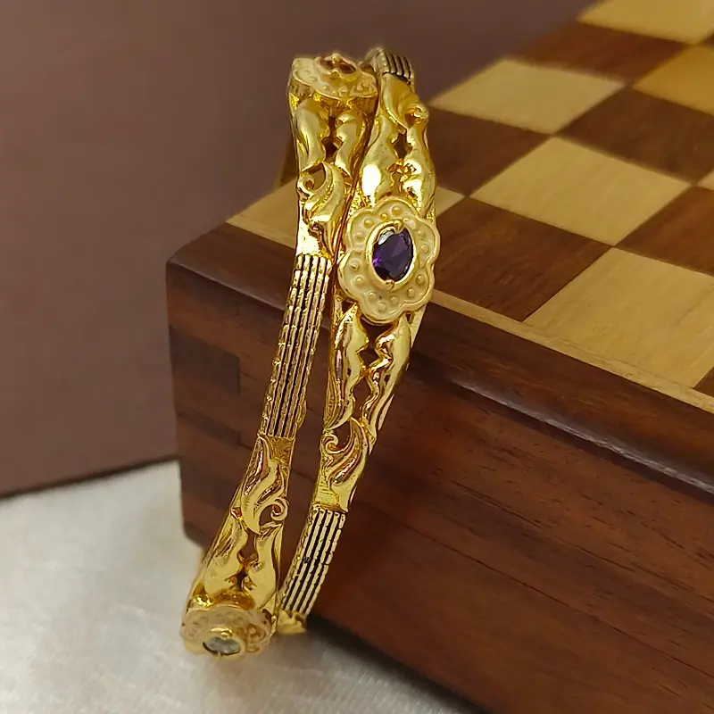 Unique Floral Designer Kada Oxidised Gold Plated AD Stone Bracelet Bangles