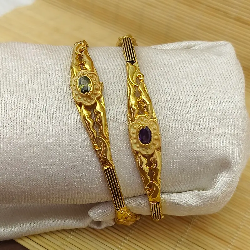 Unique Floral Designer Kada Oxidised Gold Plated AD Stone Bracelet Bangles - Image 2