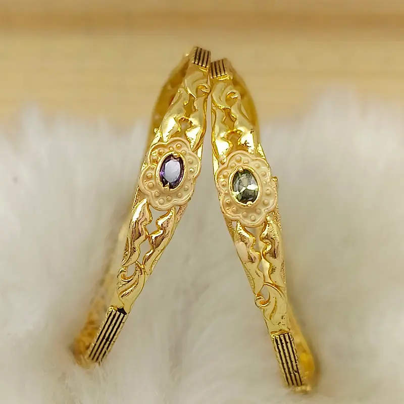 Unique Floral Designer Kada Oxidised Gold Plated AD Stone Bracelet Bangles - Image 5