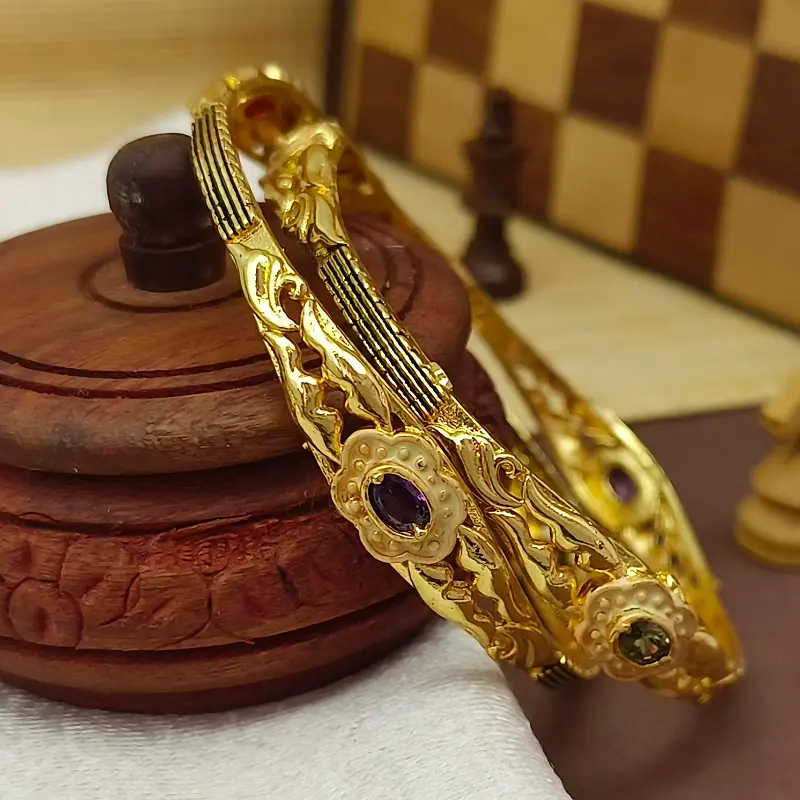 Unique Floral Designer Kada Oxidised Gold Plated AD Stone Bracelet Bangles - Image 6
