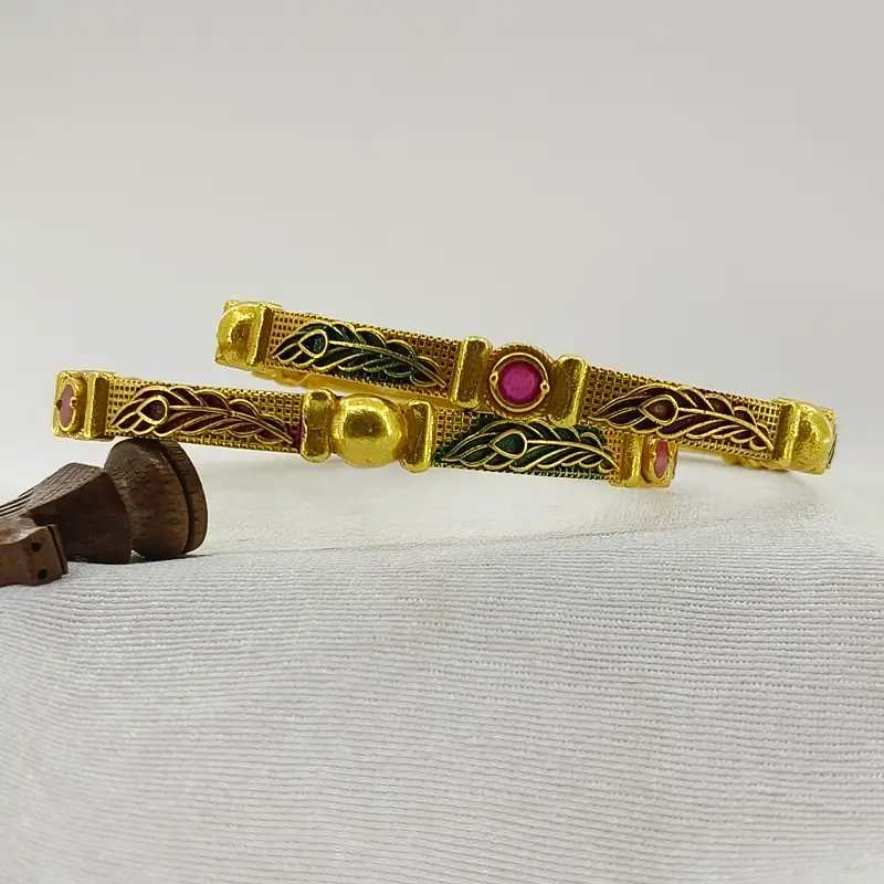 Antique Morpich Gold Plated Oxidised American Diamond Bangles Kadli - Image 2