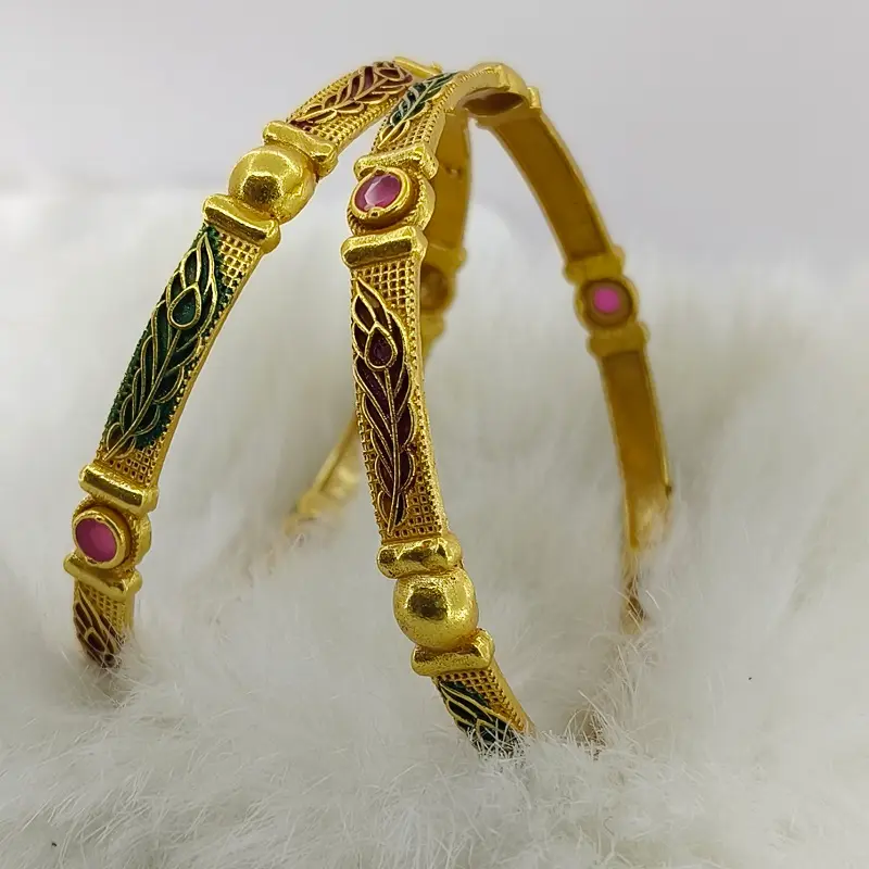 Antique Morpich Gold Plated Oxidised American Diamond Bangles Kadli - Image 3