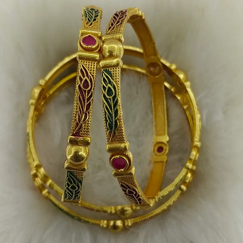 Antique Morpich Gold Plated Oxidised American Diamond Bangles Kadli - Image 8