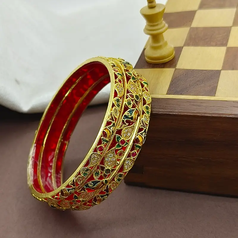 Attractive Carry & Jalpari Design with American Diamond Gold Plated Minakari Chooda Bangles - Image 5