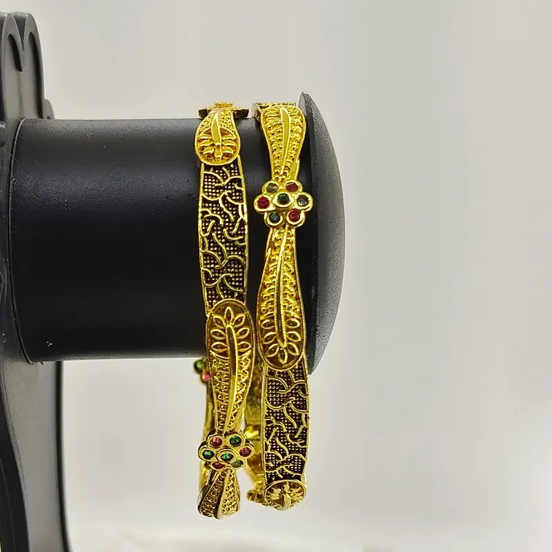 Attractive Golden Flower Micro Plated American Diamond Bangles Chudi Kangan - Image 7
