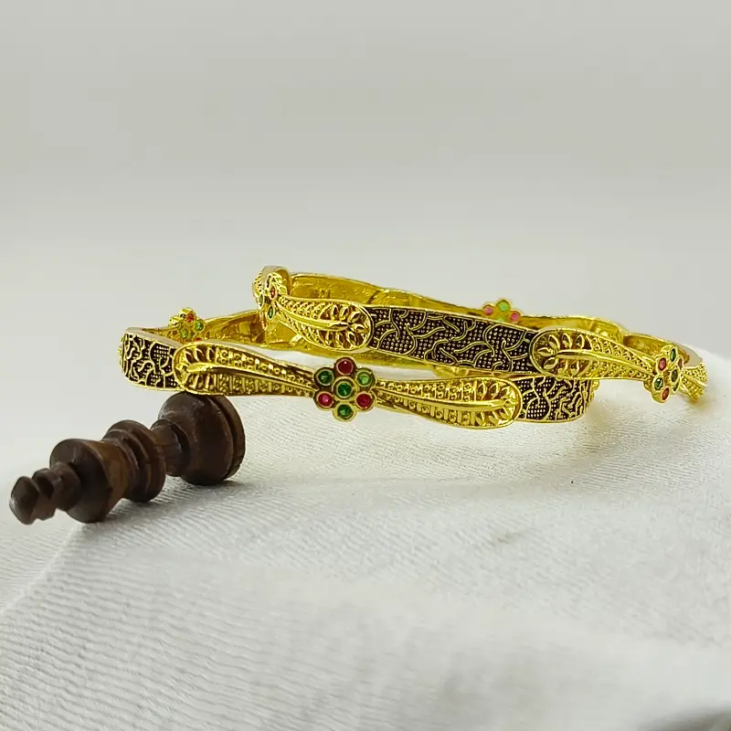 Attractive Golden Flower Micro Plated American Diamond Bangles Chudi Kangan - Image 2