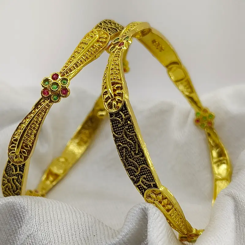 Attractive Golden Flower Micro Plated American Diamond Bangles Chudi Kangan - Image 3