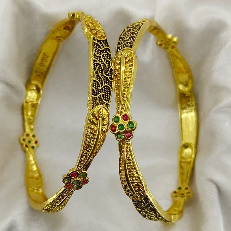 Attractive Golden Flower Micro Plated American Diamond Bangles Chudi Kangan - Image 4