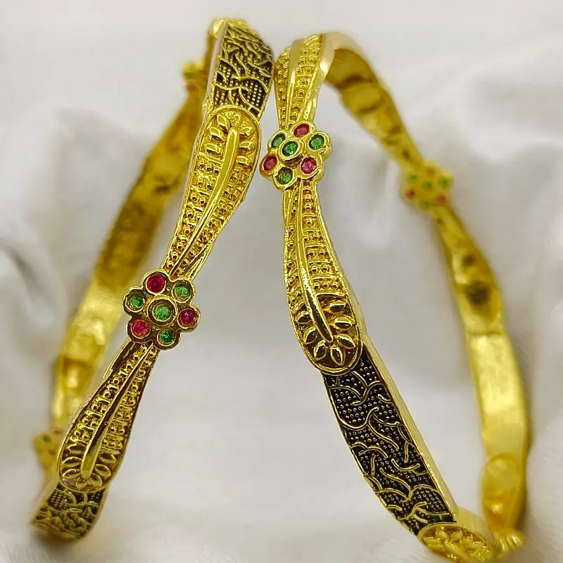 Attractive Golden Flower Micro Plated American Diamond Bangles Chudi Kangan - Image 5