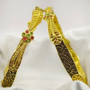 Attractive Golden Flower Micro Plated American Diamond Bangles Chudi Kangan