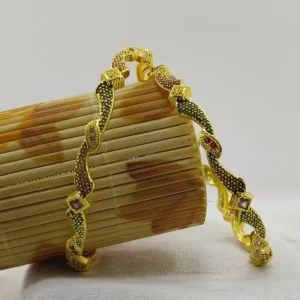 Attractive Wave Style Multi-Colour Oxidised Gold Plated Square American Diamonds Bangles