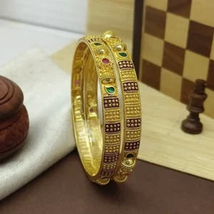 Attractive Half Sphere Dots Oxidised Gold Plated Ad Stone Bangles Kadli Kangan