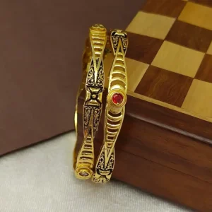 Beautiful Flower Petals Patti Ad Stone Gold Plated Bangles Kangan Kadli