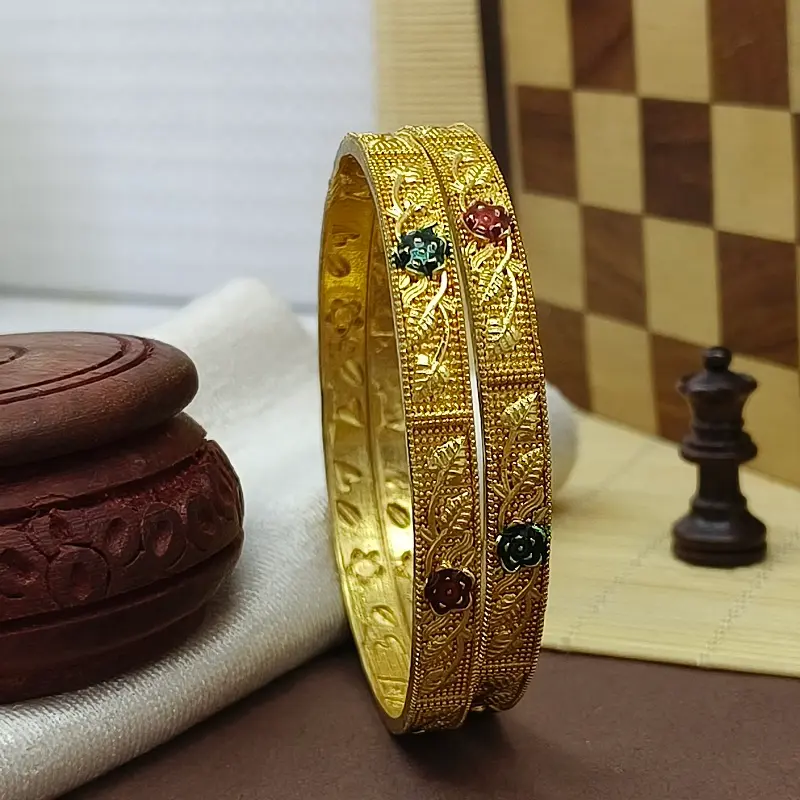 Beautiful Flower Well With Minakari Gold Plated American Diamond Bangles Kadli - Image 4