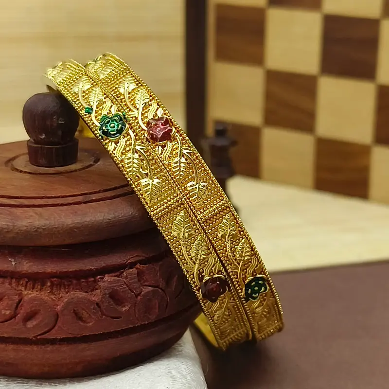 Beautiful Flower Well With Minakari Gold Plated American Diamond Bangles Kadli - Image 2