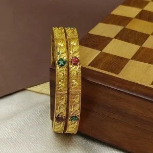 Beautiful Flower Well With Minakari Gold Plated American Diamond Bangles Kadli
