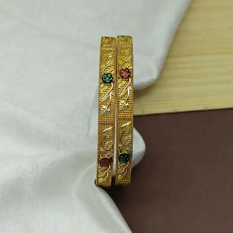 Beautiful Flower Well With Minakari Gold Plated American Diamond Bangles Kadli - Image 5