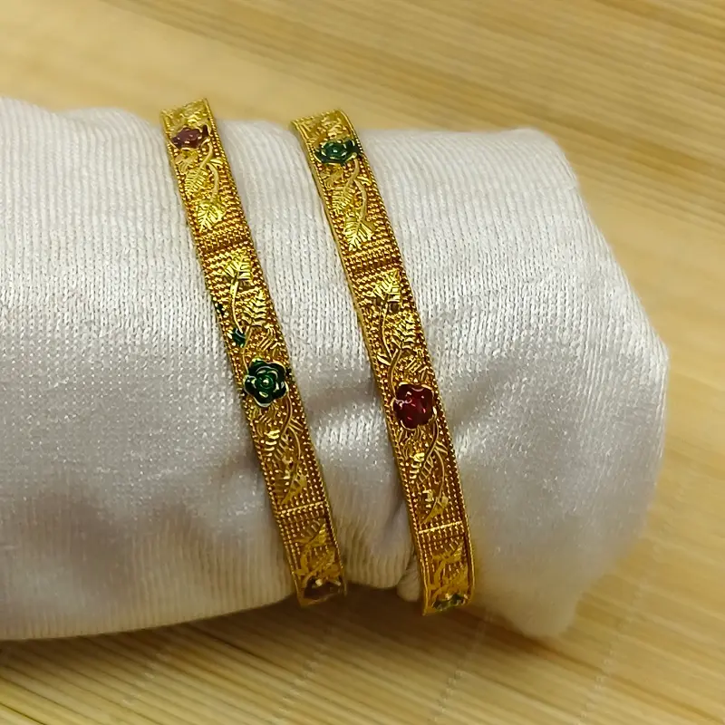 Beautiful Flower Well With Minakari Gold Plated American Diamond Bangles Kadli - Image 6