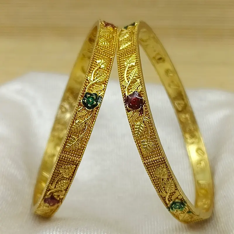 Beautiful Flower Well With Minakari Gold Plated American Diamond Bangles Kadli - Image 3