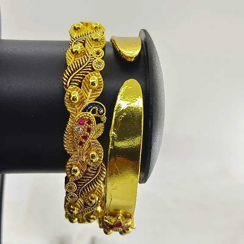 Beautiful Multicolour Peacock Gold Plated Kangan Kada Free Size Fits All - Image 6