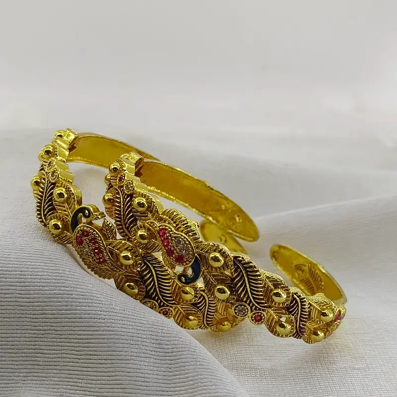 Beautiful Multicolour Peacock Gold Plated Kangan Kada Free Size Fits All - Image 5