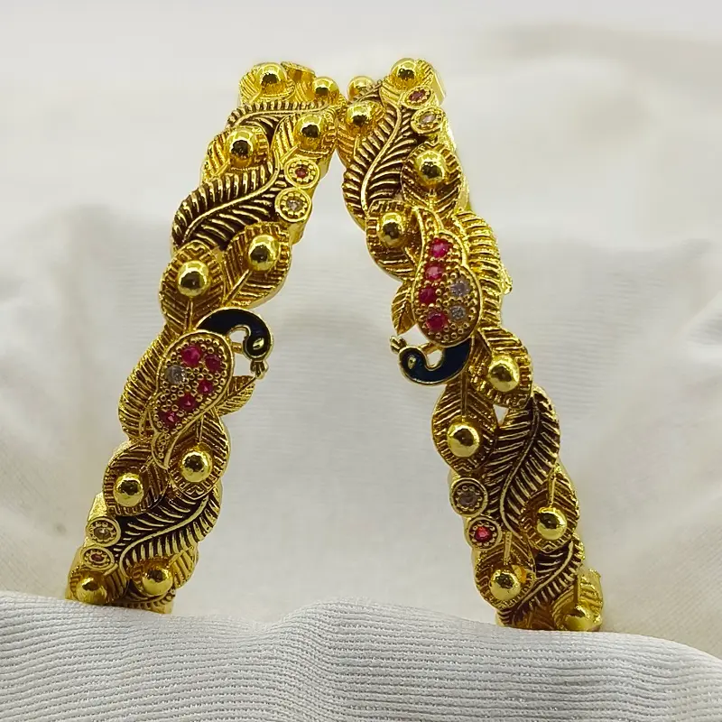 Beautiful Multicolour Peacock Gold Plated Kangan Kada Free Size Fits All - Image 2