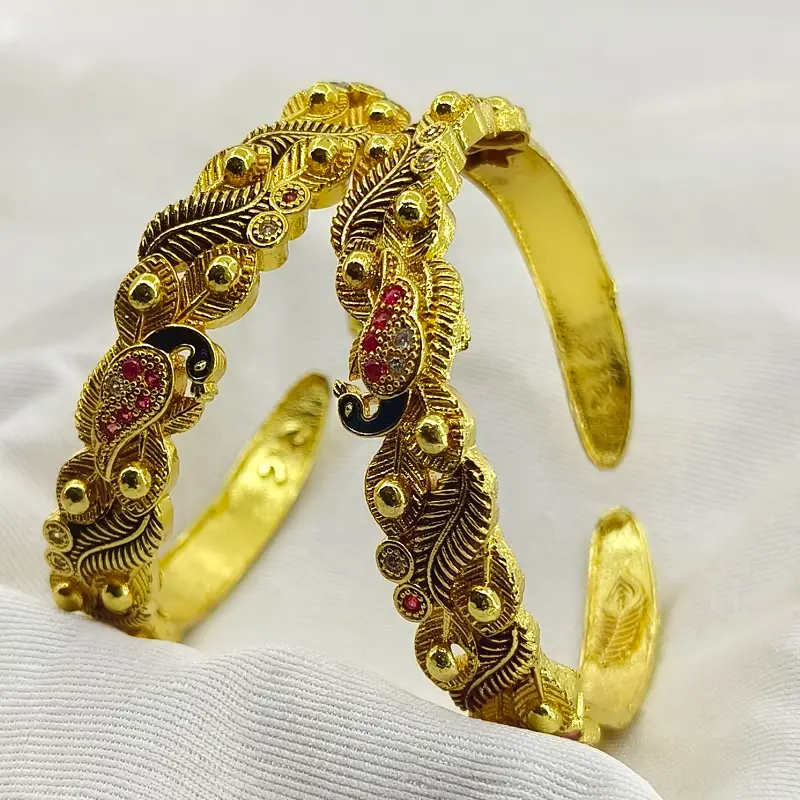 Beautiful Multicolour Peacock Gold Plated Kangan Kada Free Size Fits All