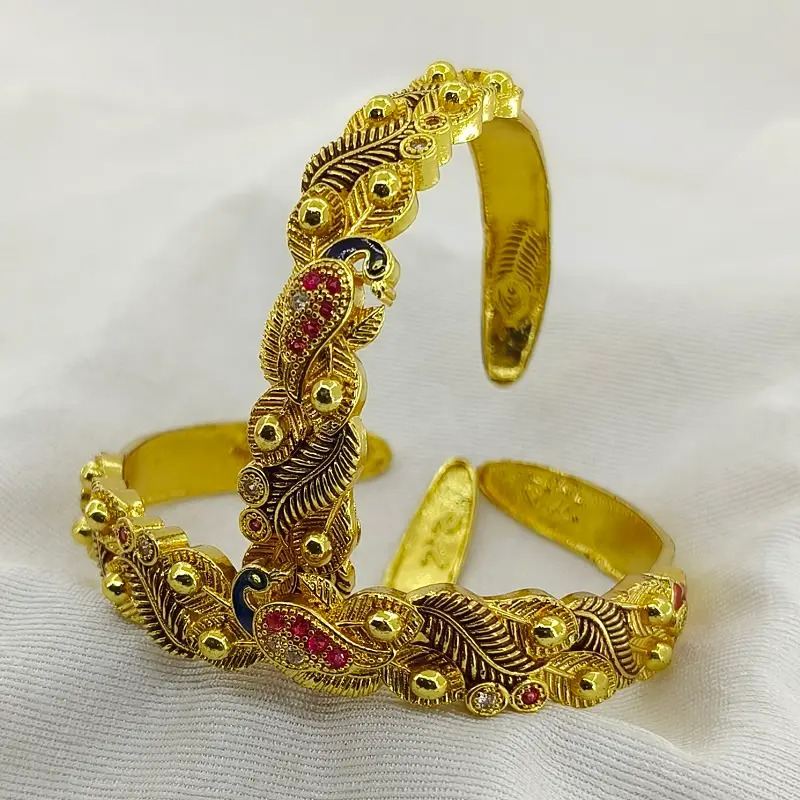 Beautiful Multicolour Peacock Gold Plated Kangan Kada Free Size Fits All - Image 3