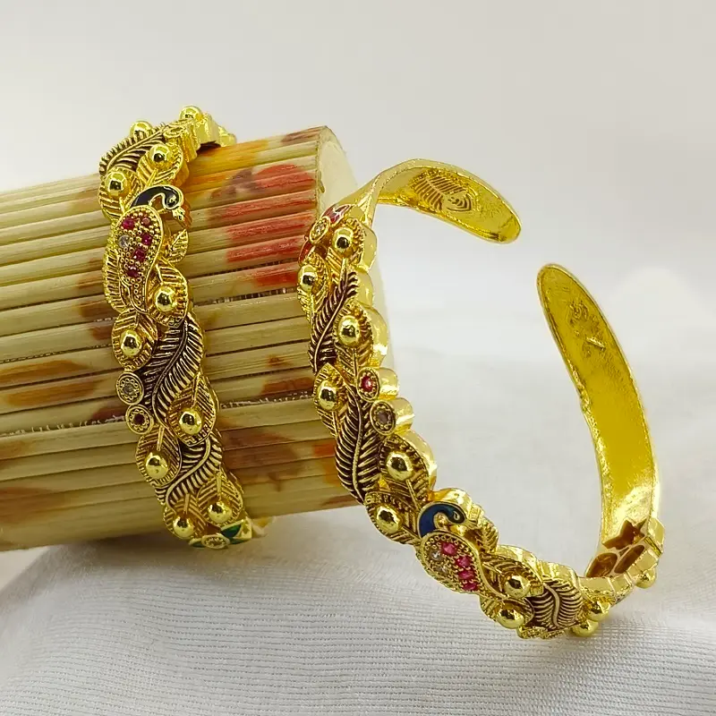 Beautiful Multicolour Peacock Gold Plated Kangan Kada Free Size Fits All - Image 4