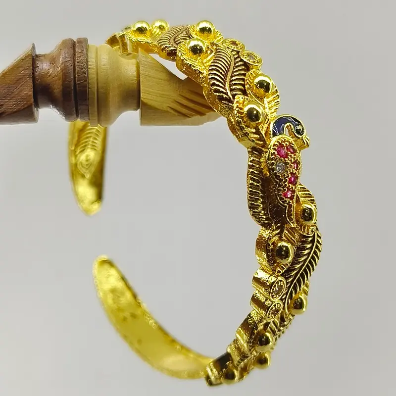 Beautiful Multicolour Peacock Gold Plated Single Bracelet Kada Free Size Fits All - Image 5