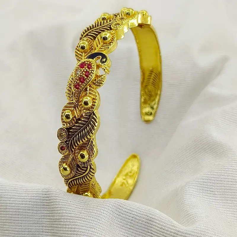 Beautiful Multicolour Peacock Gold Plated Single Bracelet Kada Free Size Fits All