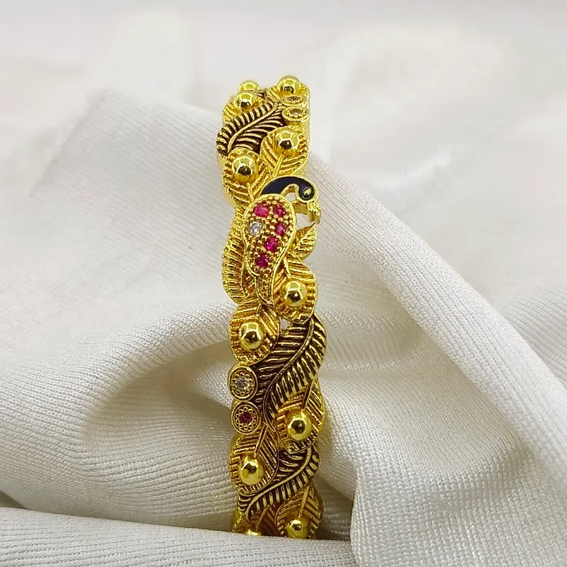 Beautiful Multicolour Peacock Gold Plated Single Bracelet Kada Free Size Fits All - Image 2