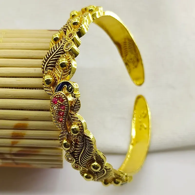 Beautiful Multicolour Peacock Gold Plated Single Bracelet Kada Free Size Fits All - Image 3